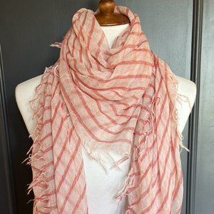 New Auth Chan Luu Striped Cashmere and Silk Scarf Color: Red Pearl